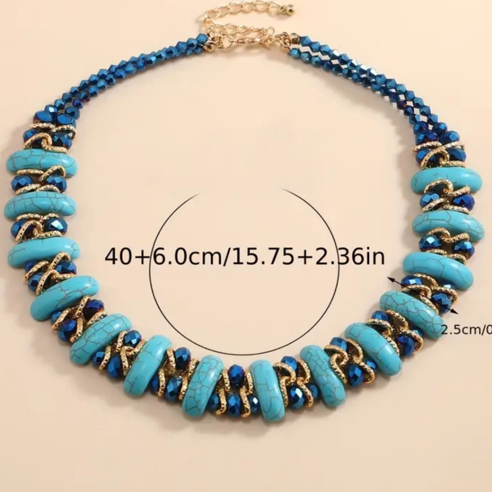 Boho Style Crescent Turquoise/Crystal Necklace. NWT - Picture 3 of 4